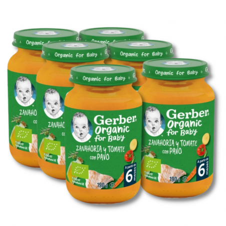 Gerber pure ecológico zanahoria tomate y pavo Pack 6 uds