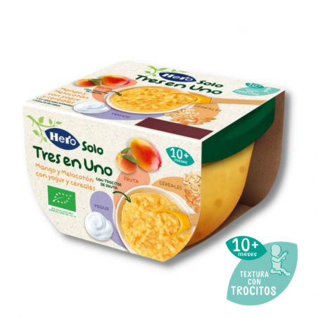 Hero solo mango melocoton yogur y cereal 120g tarrina tres en uno