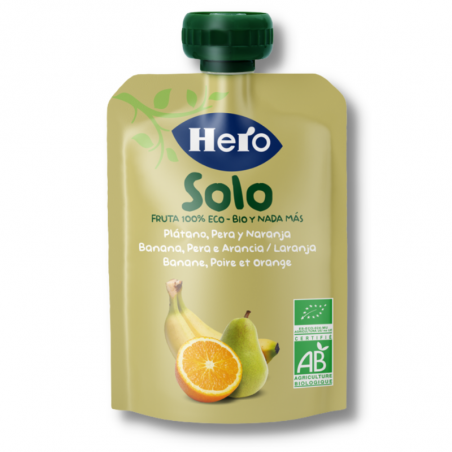 Hero solo ecológico bolsita plátano pera y naranja 100 gr