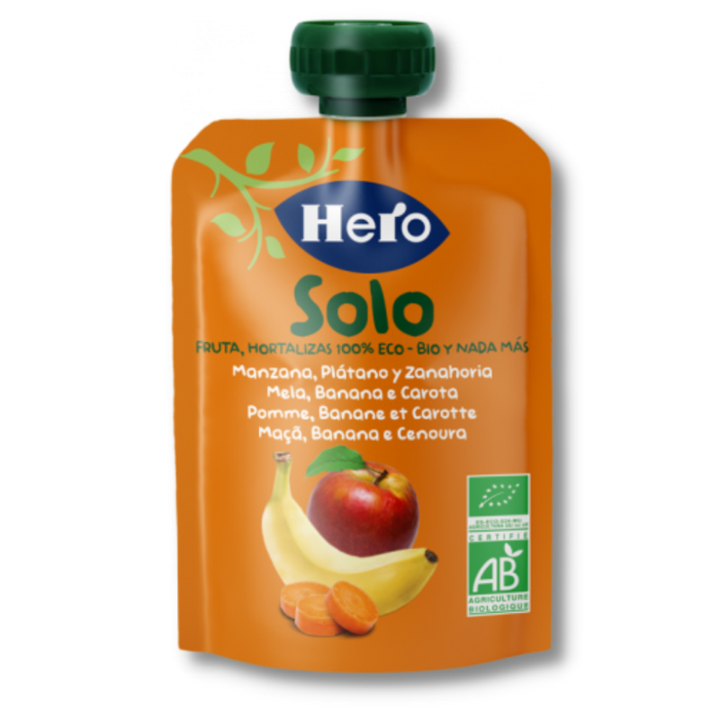 Hero solo ecológico bolsita manzana plátano y zanahoria 100 gr