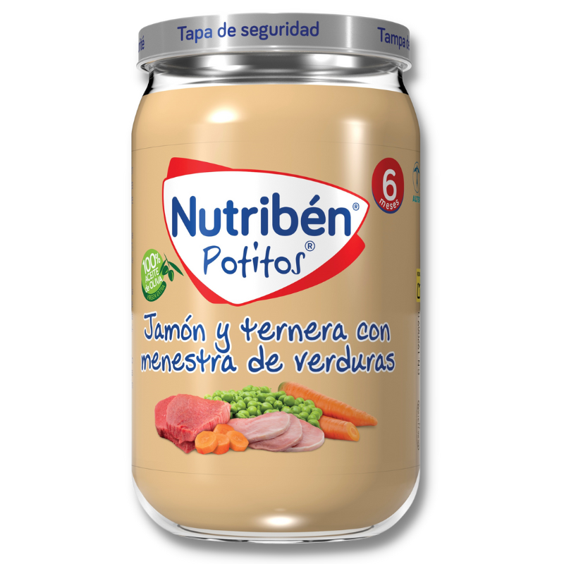 Nutribén potito jamón, ternera y menestra de verduras 235 gr