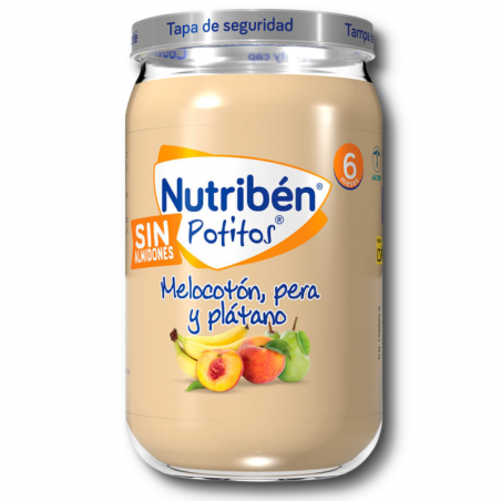 Nutribén potito melocotón, pera y plátano 235 gr sin almidones