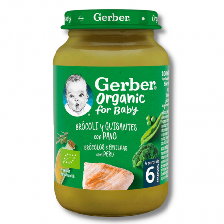 Gerber ecológico brócoli y guisantes con pavo potito 190 g 6 meses