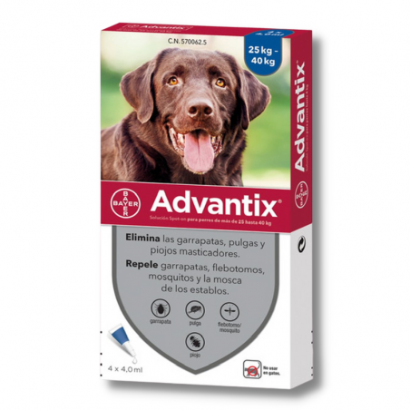 Advantix 4 pipetas de 2.5 ml + 25 kg