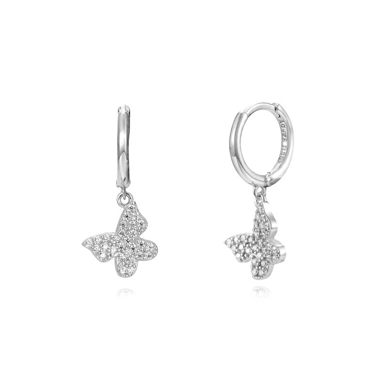 Pendientes aros plata 925 con mariposas 1 par