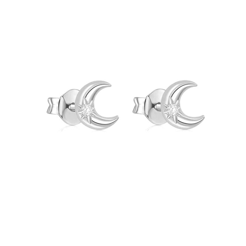 Pendientes de lunas plata 925 con circonitas 1 par