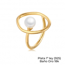 Anillo con perla de plata 925 y baño oro 18k 1 ud