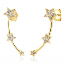 Pendientes trepadores estrellas oro 18k y plata 925 1 par