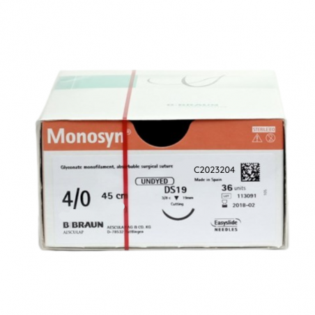 Sutura monosyn 4/0 ds19 incolora ref:c2023204 caja 36 uds