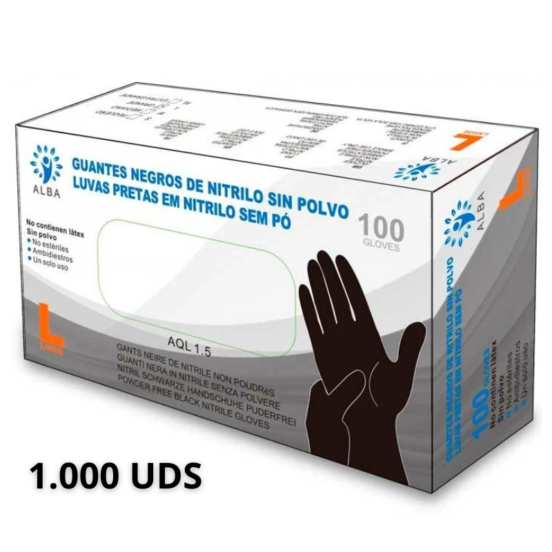 Guantes Negros de Nitrilo Talla L 1.000 uds Sin Polvo Pack