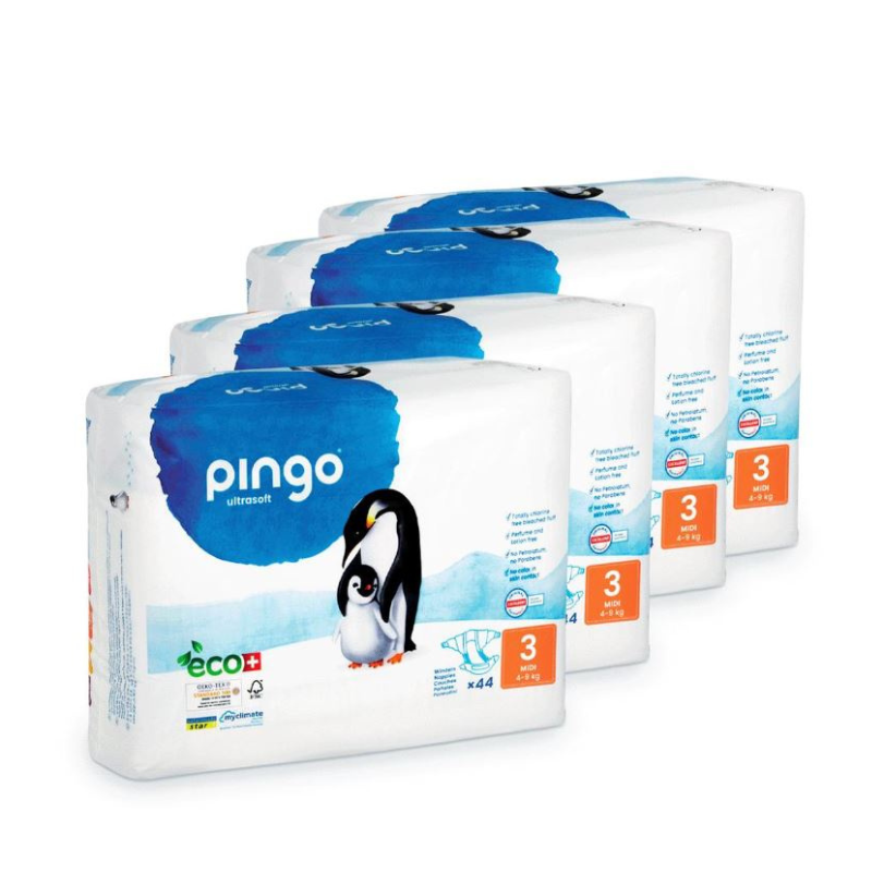 Pack de añales Ecológicos Pingo Talla 3 Midi 44 uds x 4 (176 pañales)