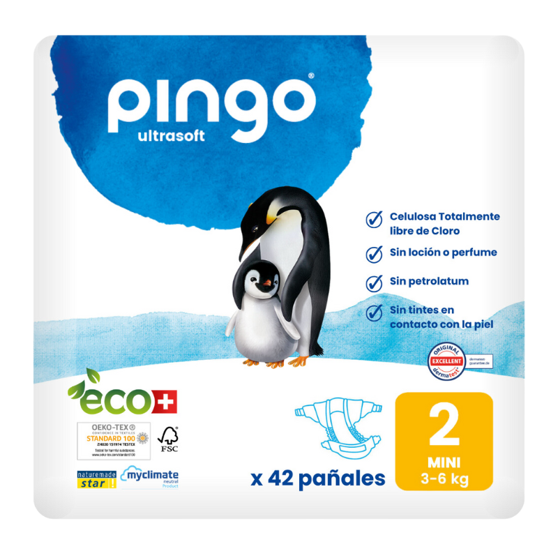 Pañales Ecológicos Pingo Talla 2 Mini 42 uds (3-6 kg)