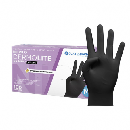 Guante de Nitrilo Negro Dermolite en talla XL caja de 100 unidades