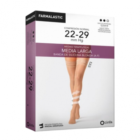 Media larga farmalastic compresión normal beige con blonda talla reina 1 ud